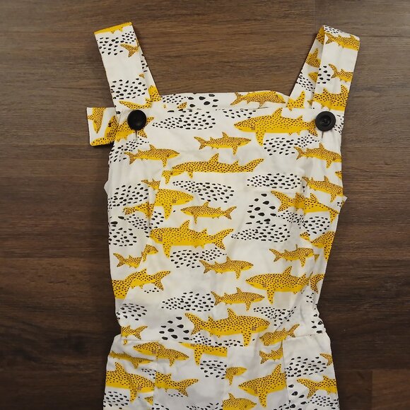 RARE NooWorks Shark Jumpsuit Overalls XS GUC DESIGNER ART GRAPHIC PRINT - Picture 3 of 9